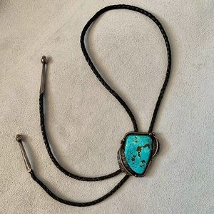 Turquoise and leather bolo necklace